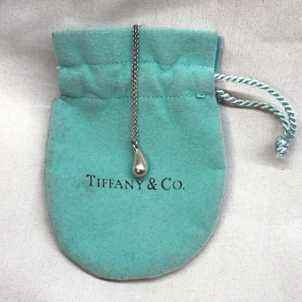 Tiffany & Co Teardrop Necklace Women OS Silver Good Elsa Peretti 925 Pendant Bag